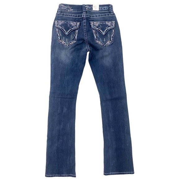 Grace in LA Women's Embroidered Distressed Flap Pocket Bootcut Stretch Jeans - Picture 7 of 7